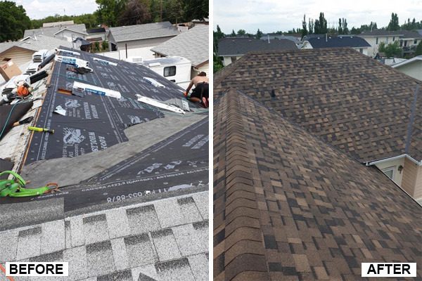 Roof replacement before and after